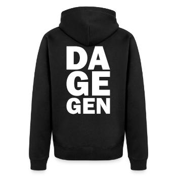 Dagegen - Unisex Premium Bio Zip Hoodie - Schwarz - Hinten - Nico (187cm)