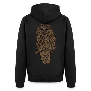 Eulen Eulenmotiv Tier Motiv Vogel Aufdruck Eule - Unisex Premium Bio Zip Hoodie - Schwarz - Hinten - Nico (187cm)