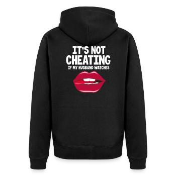 It's Not Cheating If My Husband Watches - Unisex Premium Bio Zip Hoodie - Schwarz - Hinten - Nico (187cm)
