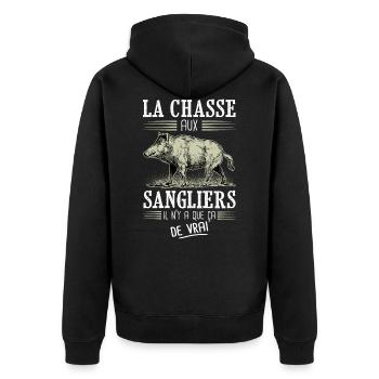 chasse sanglier humour chasseur - Veste à capuche bio Premium Unisexe - noir - Dos - Nico (187cm)