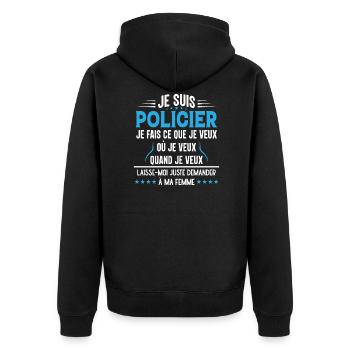 Policier En Couple Idée Cadeau Pour Mon Mari - Veste à capuche bio Premium Unisexe - noir - Dos - Nico (187cm)