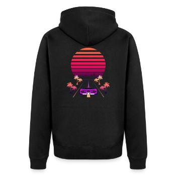 Synthwave Sunset und Retro 80s Sport Fast Car - Unisex Premium Bio Zip Hoodie - Schwarz - Hinten - Nico (187cm)
