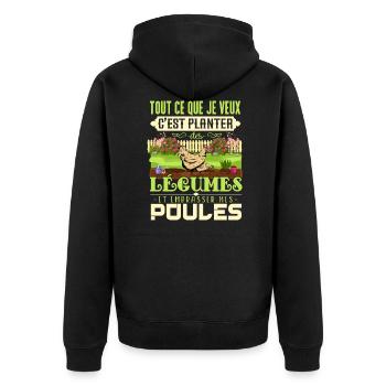 Planter Des Légumes Et Embrasser Mes Poules Cadeau - Veste à capuche bio Premium Unisexe - noir - Dos - Nico (187cm)