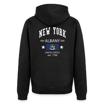 New York - Unisex Premium Bio Zip Hoodie - Schwarz - Hinten - Nico (187cm)