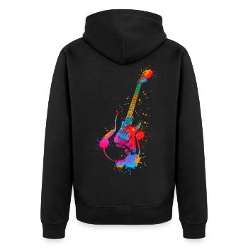 Gitarre Splash Bunt E-Gitarrist Musik Band - Unisex Premium Bio Zip Hoodie - Schwarz - Hinten - Nico (187cm)