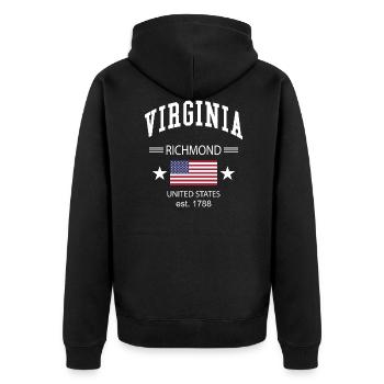 Virginia - Unisex Premium Bio Zip Hoodie - Schwarz - Hinten - Nico (187cm)