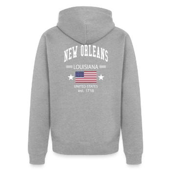 New Orleans - Unisex Premium Organic Zip Hoodie - heather grey - Back - Nico (187cm)