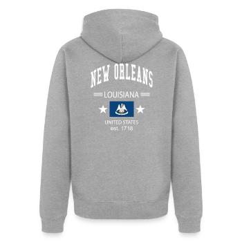 New Orleans - Unisex Premium Organic Zip Hoodie - heather grey - Back - Nico (187cm)