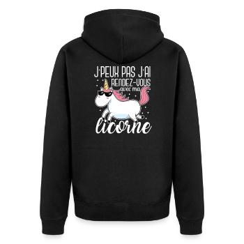 J'Peux Pas J'ai Rendez Vous Avec Ma Licorne Humour - Veste à capuche bio Premium Unisexe - noir - Dos - Nico (187cm)