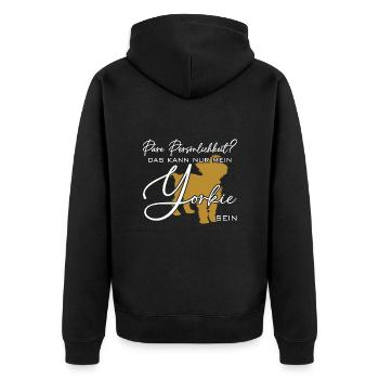 Yorkie Silhouette lustiger Spruch Schreibschrift - Unisex Premium Bio Zip Hoodie - Schwarz - Hinten - Nico (187cm)
