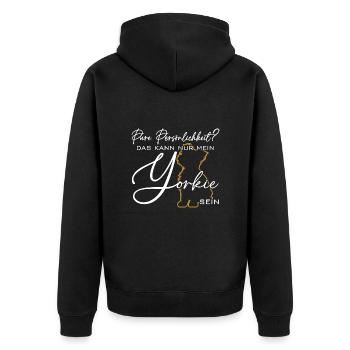 Yorkie Silhouette lustiger Spruch Schreibschrift - Unisex Premium Bio Zip Hoodie - Schwarz - Hinten - Nico (187cm)