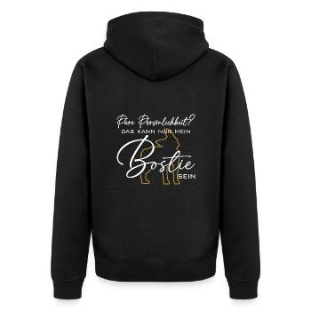 Bostie Boston Terrier pure Persönlichkeit - Unisex Premium Bio Zip Hoodie - Schwarz - Hinten - Nico (187cm)