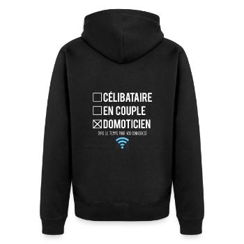 Célibataire en couple domoticien humour métier - Veste à capuche bio Premium Unisexe - noir - Dos - Nico (187cm)
