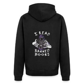 Ich lese verbotene Gruselige Kreatur - Unisex Premium Bio Zip Hoodie - Schwarz - Hinten - Nico (187cm)