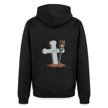 Ampel Ruhe in Frieden RIP - Unisex Premium Bio Zip Hoodie - Schwarz - Hinten - Nico (187cm)