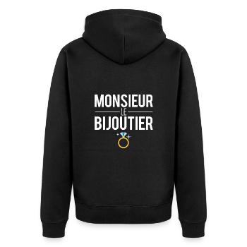 Monsieur le bijoutier cadeau bijoutier humour - Veste à capuche bio Premium Unisexe - noir - Dos - Nico (187cm)