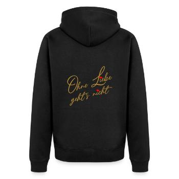 Ohne Liebe geht es nicht - Liebe und Verständnis - Unisex Premium Bio Zip Hoodie - Schwarz - Hinten - Nico (187cm)