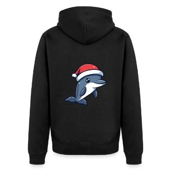 Delfin Weihnachten Niedlich - Unisex Premium Bio Zip Hoodie - Schwarz - Hinten - Nico (187cm)