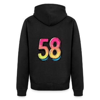 58 Zahl Symbol - Unisex Premium Bio Zip Hoodie - Schwarz - Hinten - Nico (187cm)