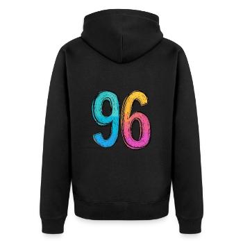 96 Zahl Symbol - Unisex Premium Bio Zip Hoodie - Schwarz - Hinten - Nico (187cm)