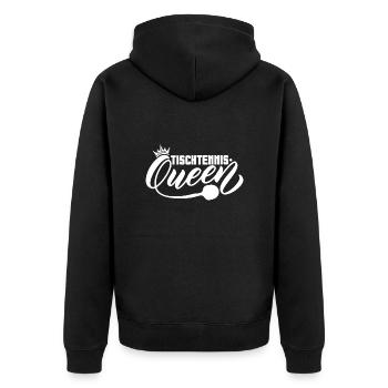 Tischtennis Queen Outfit Tischtennisspielerin - Unisex Premium Bio Zip Hoodie - Schwarz - Hinten - Nico (187cm)