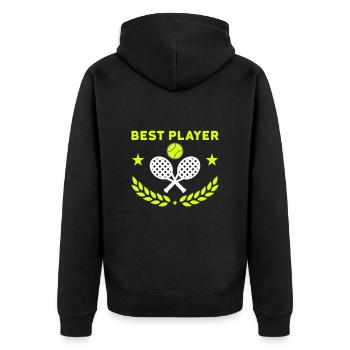 Best player (Tennisschläger, Tennisball) - Unisex Premium Bio Zip Hoodie - Schwarz - Hinten - Nico (187cm)