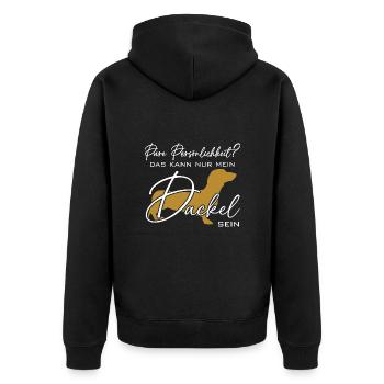 Mein Dackel ist die pure Persönlichkeit - Unisex Premium Bio Zip Hoodie - Schwarz - Hinten - Nico (187cm)