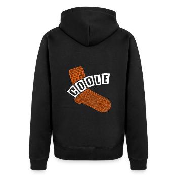 Coole Socke - lustiges Motivationsdesign - Unisex Premium Bio Zip Hoodie - Schwarz - Hinten - Nico (187cm)