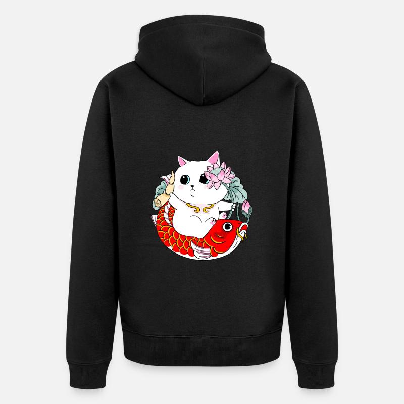 Chat et poisson Koi - Veste à capuche bio Premium Unisexe - noir