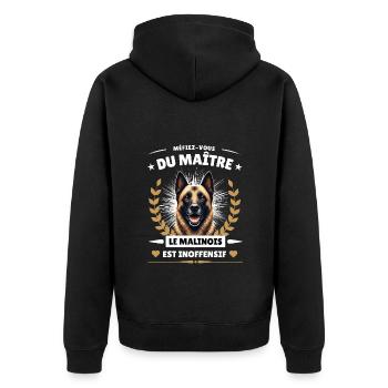 Vorsicht vor dem Meister, Malinois ist harmlos! - Unisex Premium Bio Zip Hoodie - Schwarz - Hinten - Nico (187cm)