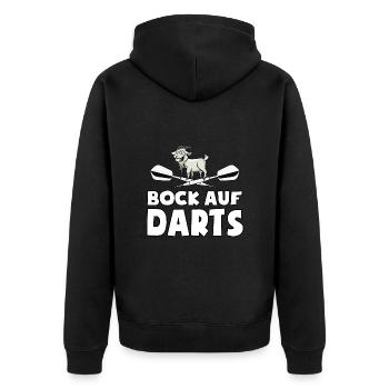 Bock auf Darts - Spruch - lustiges Wortspiel - Unisex Premium Bio Zip Hoodie - Schwarz - Hinten - Nico (187cm)