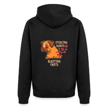 Stealing hearts blasting farts - Mops Furzen - Unisex Premium Bio Zip Hoodie - Schwarz - Hinten - Nico (187cm)