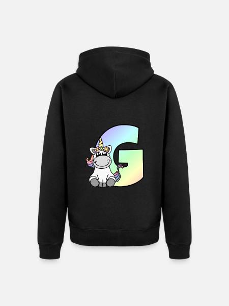 Einhorn Buchstabe G - Unisex Premium Bio Zip Hoodie - Schwarz