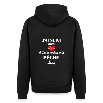 J'ai suivi mon coeur et il m'a conduit à la pêche - Veste à capuche bio Premium Unisexe - noir - Dos - Nico (187cm)