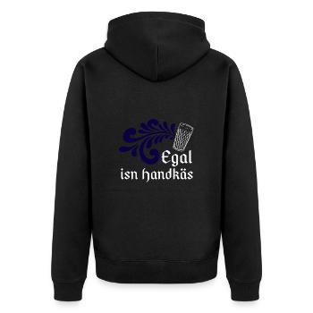 Egal isn Handkäs - Hessisch Mundart - Unisex Premium Bio Zip Hoodie - Schwarz - Hinten - Nico (187cm)
