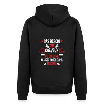 Pas besoin de cheveux tonton barbu motard humour - Veste à capuche bio Premium Unisexe - noir - Dos - Nico (187cm)