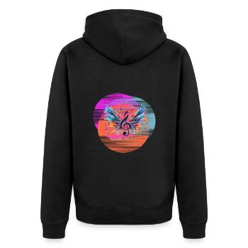 Backprint Techno Party Music Notes - Unisex Premium Bio Zip Hoodie - Schwarz - Hinten - Nico (187cm)
