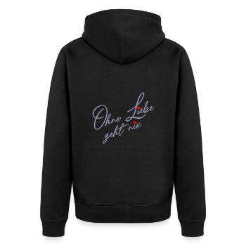Ohne Liebe geht es nicht - Liebe und Verständnis - Unisex Premium Bio Zip Hoodie - Schwarz - Hinten - Nico (187cm)