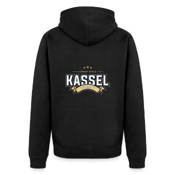 Kassel - Unisex Premium Bio Zip Hoodie - Schwarz - Hinten - Nico (187cm)
