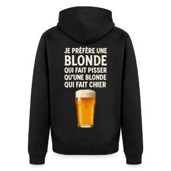 Je Préfère Une Blonde Blague de Bistrot - Veste à capuche bio Premium Unisexe - noir - Dos - Nico (187cm)