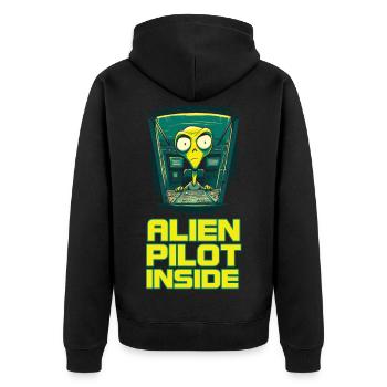 Alien on Board - Unisex Premium Bio Zip Hoodie - Schwarz - Hinten - Nico (187cm)