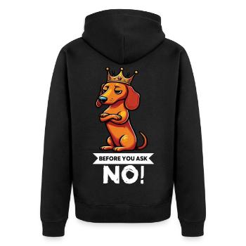 Before You Ask Dackel Dackelbesitzer Dackelhalter - Unisex Premium Bio Zip Hoodie - Schwarz - Hinten - Nico (187cm)