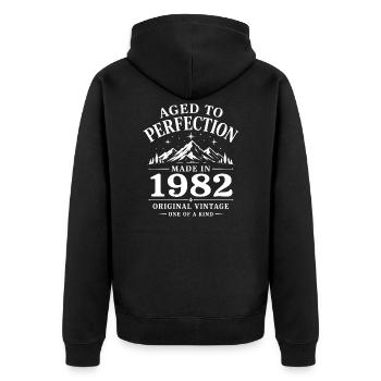 1982 Anniversary 44 Years Retro Vintage 1982 - Unisex Premium Organic Zip Hoodie - black - Back - Nico (187cm)