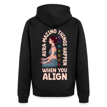 Aura Power - Chakra Alignment - Unisex Premium Organic Zip Hoodie - black - Back - Nico (187cm)