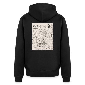 Maukuza Katzen-Samurai im Bambuslicht - Unisex Premium Bio Zip Hoodie - Schwarz - Hinten - Nico (187cm)