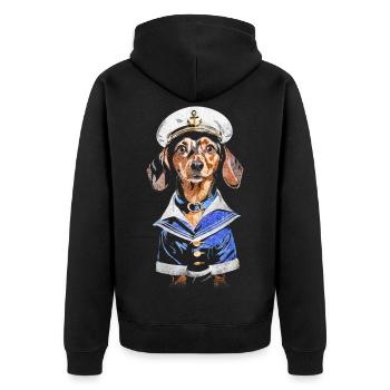 Seemann-Dackel - Unisex Premium Bio Zip Hoodie - Schwarz - Hinten - Nico (187cm)