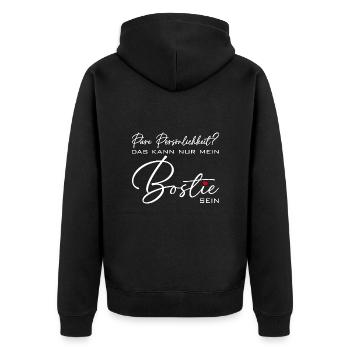 Bostie Boston Terrier pure Persönlichkeit - Unisex Premium Bio Zip Hoodie - Schwarz - Hinten - Nico (187cm)