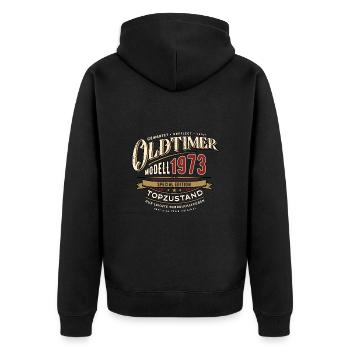 Oldtimer Modell 1973 - Geburtstag - Jahrgang - Unisex Premium Bio Zip Hoodie - Schwarz - Hinten - Nico (187cm)