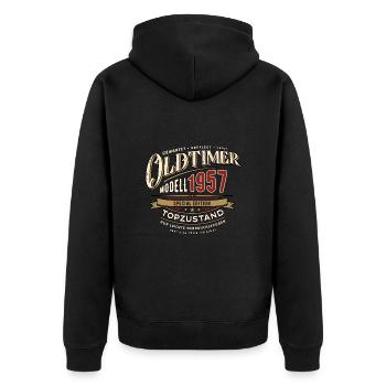 Oldtimer Modell 1957 - Geburtstag - Jahrgang - Unisex Premium Bio Zip Hoodie - Schwarz - Hinten - Nico (187cm)