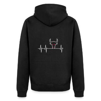 EKG und Stierkopf - Unisex Premium Bio Zip Hoodie - Schwarz - Hinten - Nico (187cm)